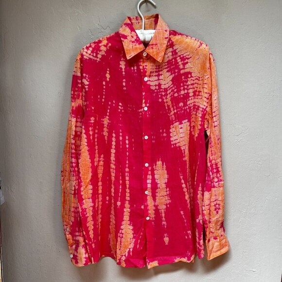 Zen Ethic Women's Button Down Shirt Tie Dye Blouse Medium Orange Long Sleeve - Picture 1 of 9